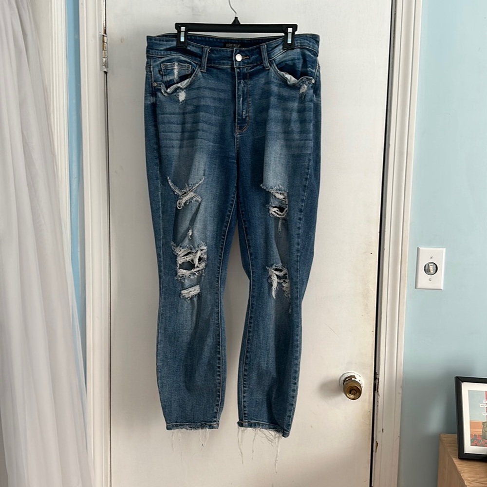 Judy Blue Boyfriend Fit Ripped Jean with zipper closure